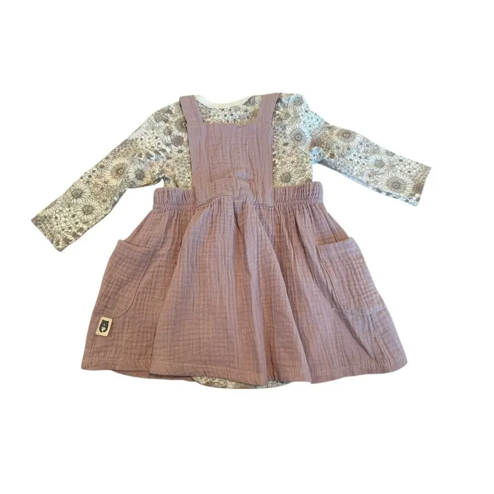 Rabbit Bear Baby Long Sleeve Floral Bodysuit With Gauze Jumper Set Size 6-9M